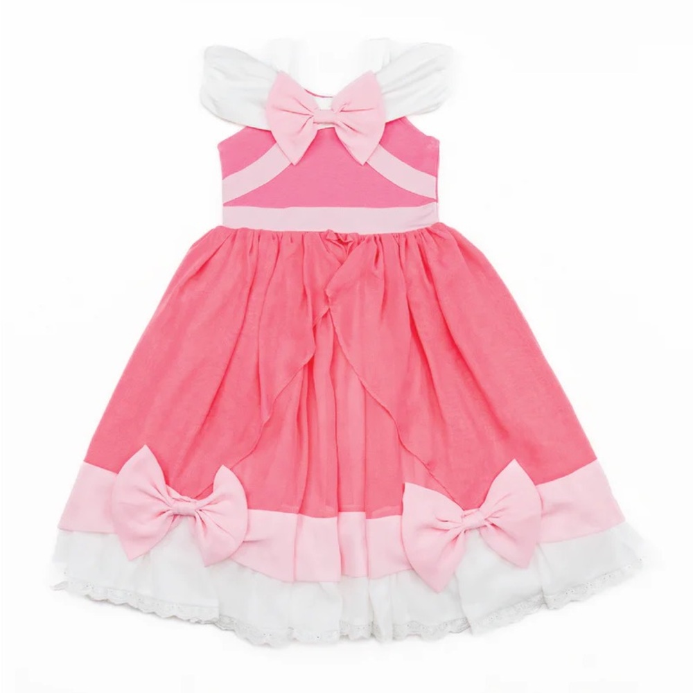 Pink and White Kids Dress with Bows - pink Cinderella dress